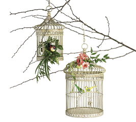 Where to rent ANTIQUE WHITE METAL BIRD CAGE SMALL in Fairfield TX